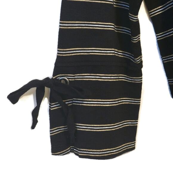J Jill Pima Tie Sleeve Tee Crew Neck Black and White Stripe Cotton Top Size M - Picture 5 of 11